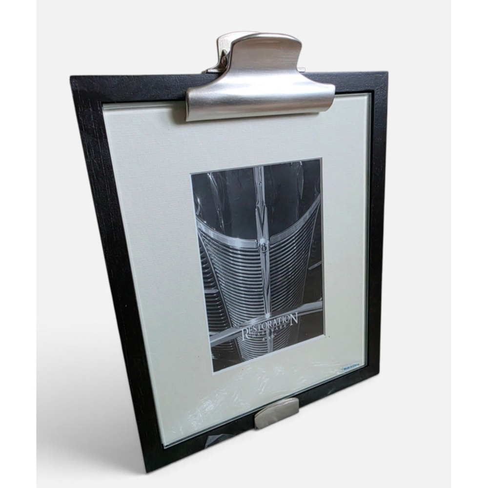 Pair New Restoration Hardware Clipboard Desk Photo Frames Black Wood 4"x6"